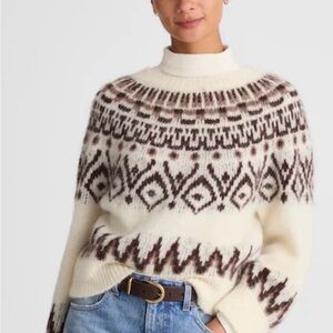 Madewell Cream and Brown Geometric Turtleneck Sweater